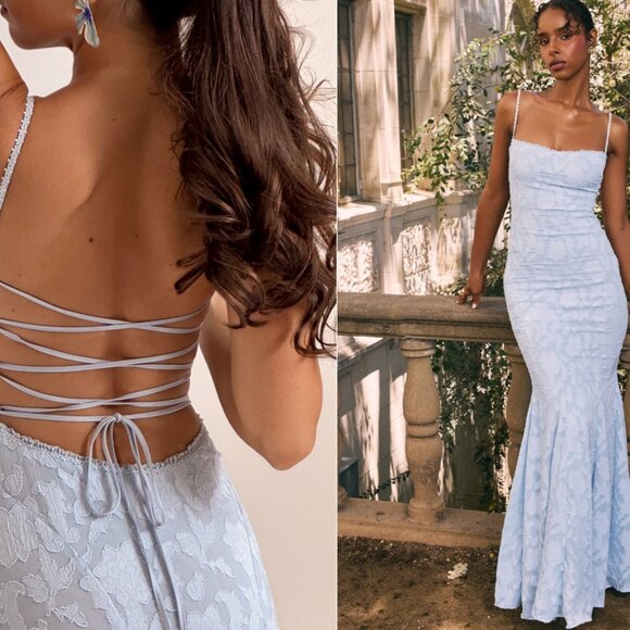 HOUSE OF CB 'Joan' Bluebell Lace Up Back Maxi Dress nwot - Picture 2 of 7